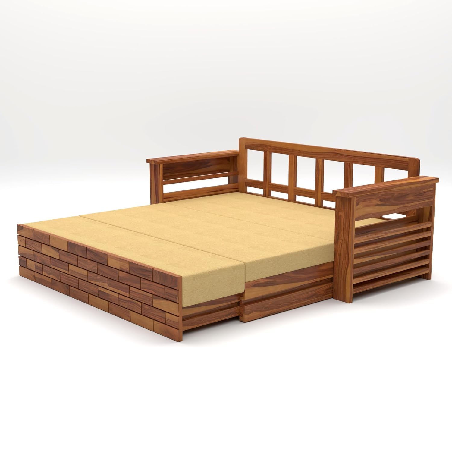 Solid Sheesham Wooden Sofa Cums Bed with Mattress for Living Room | Rosewood 3 Seater Sofa Cums Bed for Bedroom Without Pillow (Walnut,Gantor, 3 Seater) - Image 7