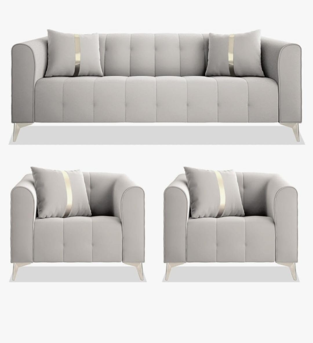 FURNART FURNITURE & INTERIOR Alzio 5 Seater Sofa Set 3+1+1 Washable Backing Leatherette for Living Room Modern Style Comfortable Seating with Cushions (Cream) - Image 4