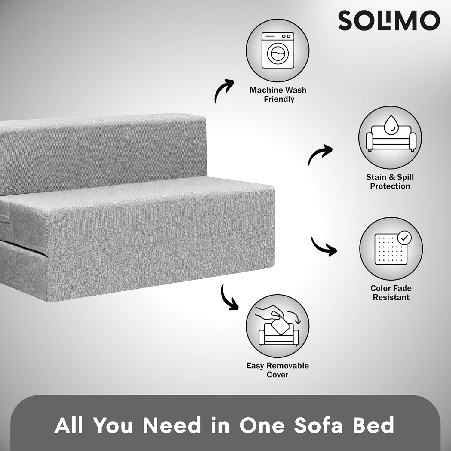Amazon Brand - Solimo 2 Seater 4 * 6 Jute Fabric Washable Cover Sofa Cum Bed2 Seater Double Foam Fold Out Sofa Cum Bed (Finish Color - Light Grey Delivery Condition - Pre-Assembled) - Image 5