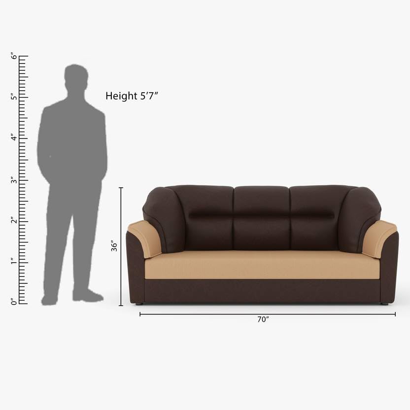Leatherette 4 Seater - Sofa (Finish Color - Brown, DIY(Do-It-Yourself)) | (Creame Brown) - Image 3