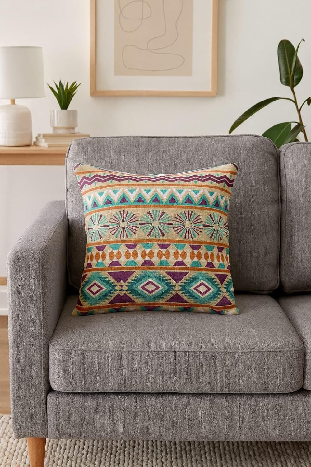 Jute Cushion Cover 20x20 Inch – Set of 6 Decorative Throw Pillow Covers for Sofa, Couch or Bed – Designer Printed Square Cushion Covers – Home Décor(Multi) - Image 3