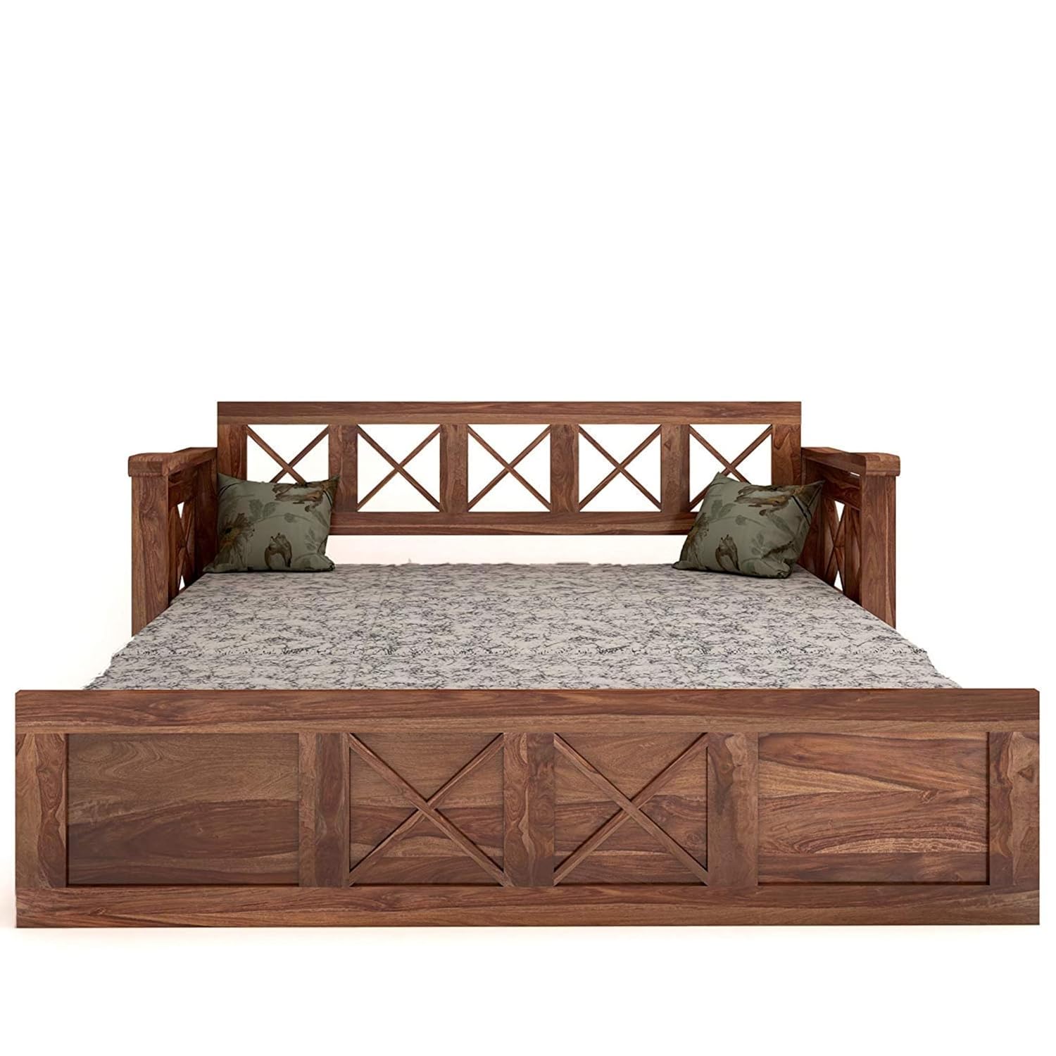 Wooden Twist Wooden Sofa Cum Bed for Living Room Home (Teak Wood) - Image 4