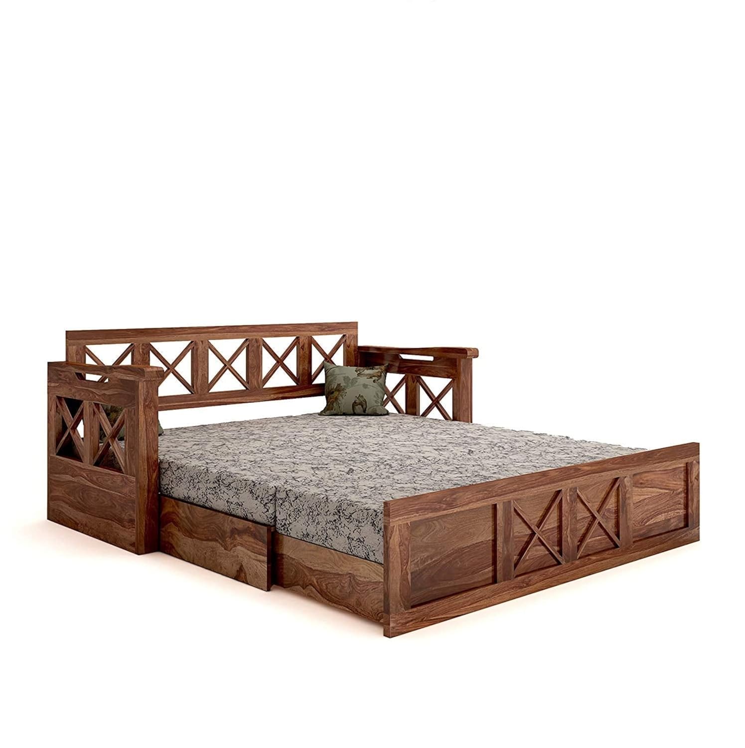 Wooden Twist Wooden Sofa Cum Bed for Living Room Home (Teak Wood) - Image 5