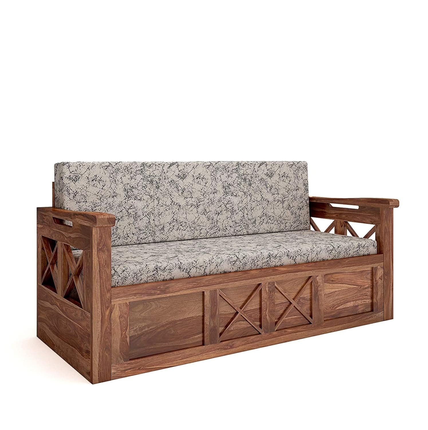 Wooden Twist Wooden Sofa Cum Bed for Living Room Home (Teak Wood) - Image 7