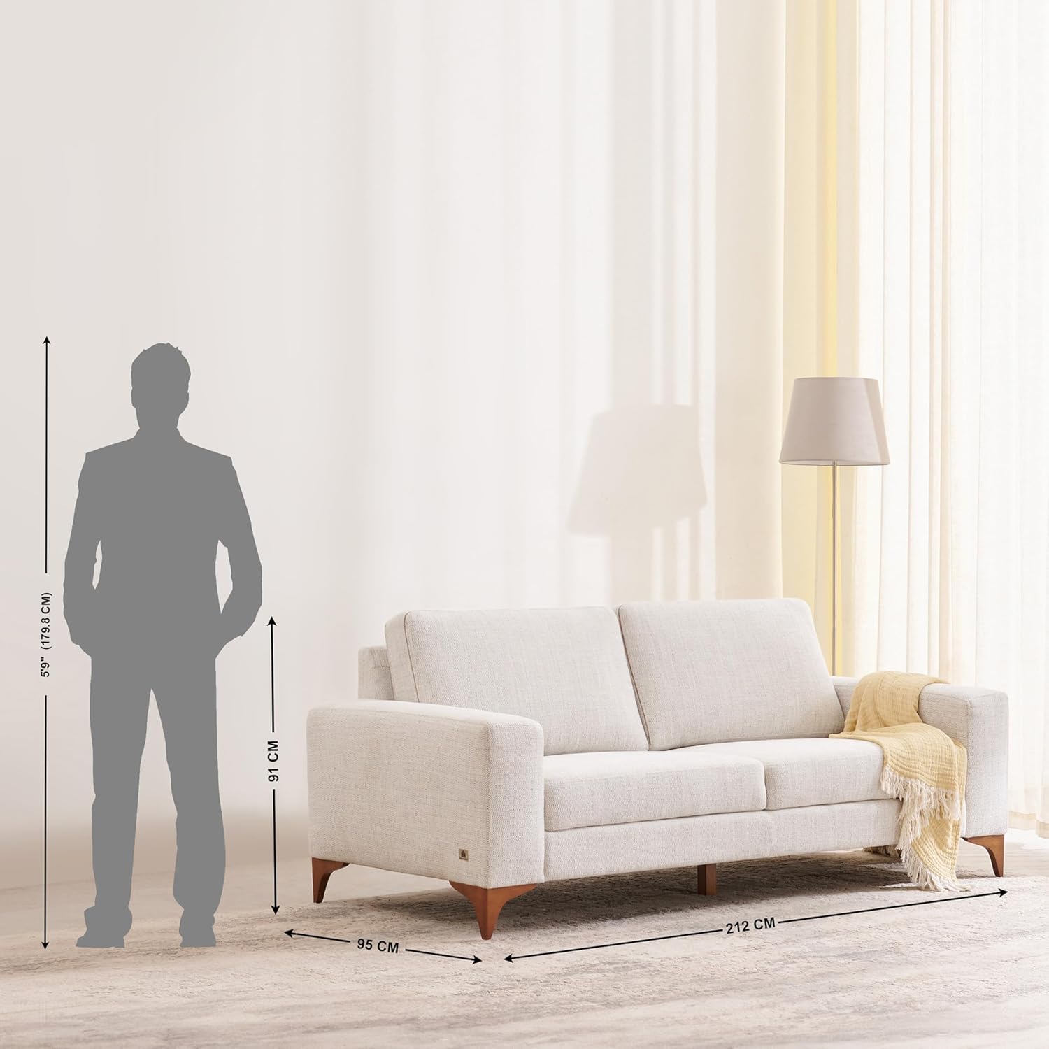 Home Centre 6 Seater Quebec Fabric Sofa Set| Fabric Sofa Set| (Beige) |Two Year Warranty - Image 3