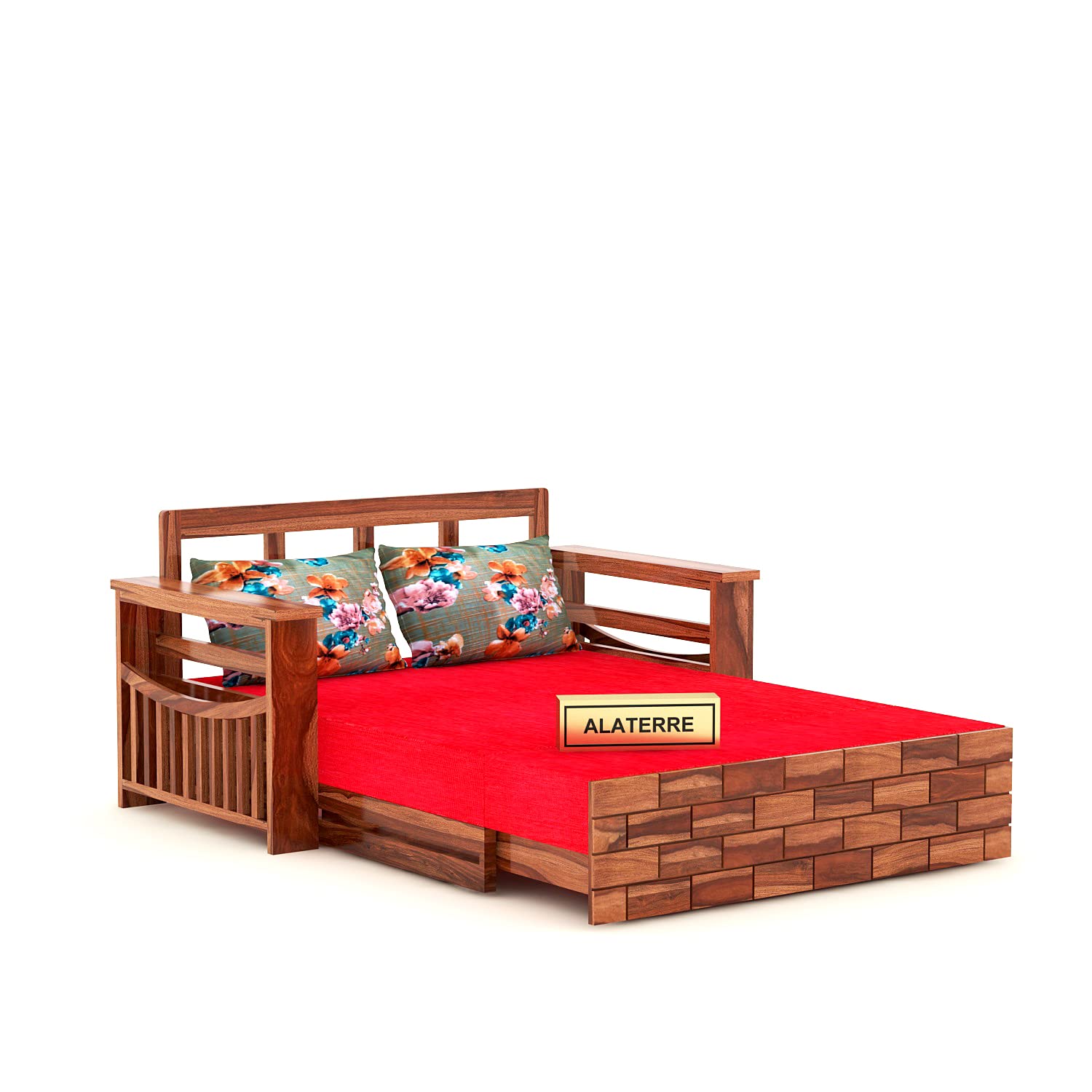 Solid Sheesham Teak Wood 2 Seater Sofa Cum Bed for Home | Sofa Cums Bed for Living Room Wooden | Sofa Bed with Storage | Without Pillow | 2 Seater, Honey Finish - Image 4