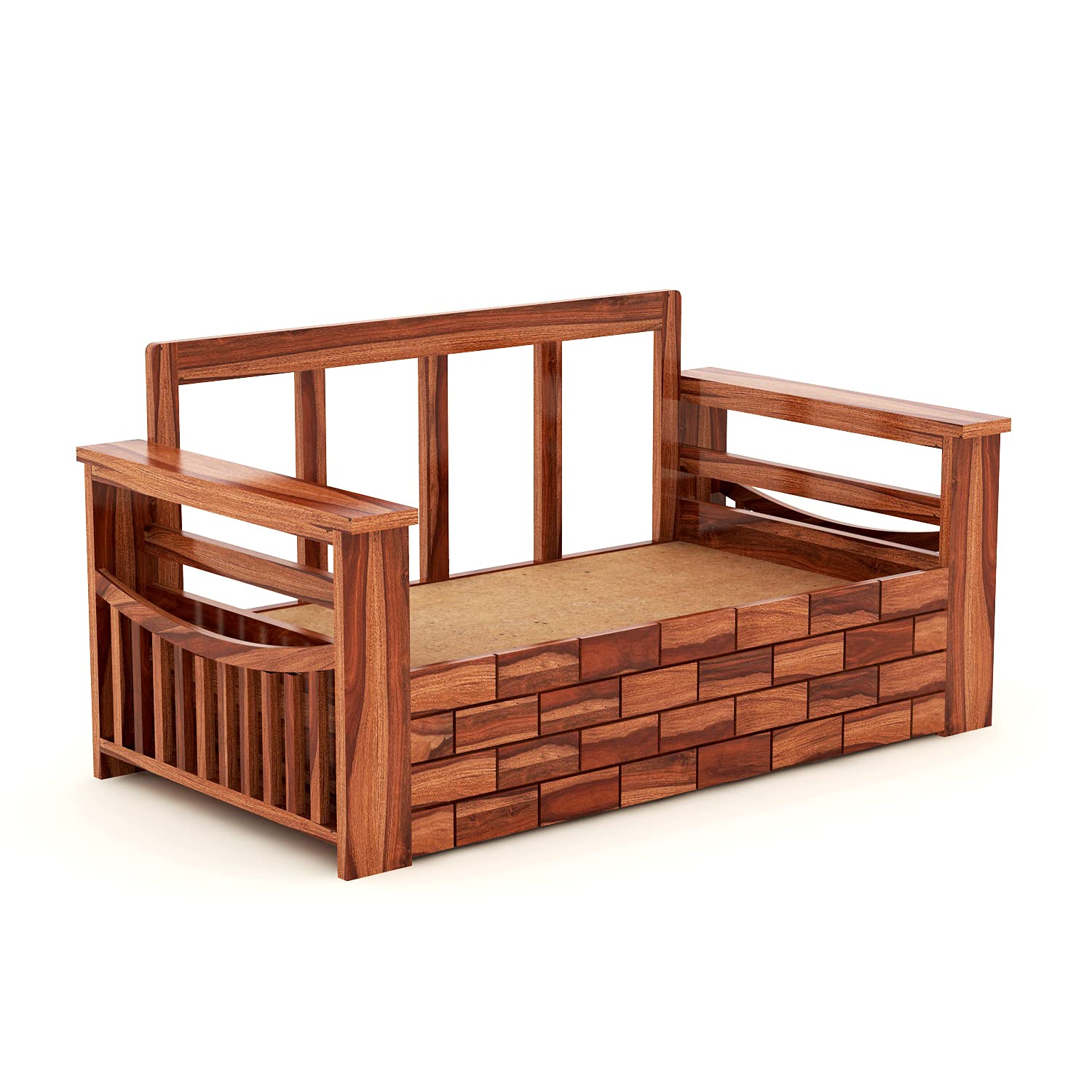 Solid Sheesham Teak Wood 2 Seater Sofa Cum Bed for Home | Sofa Cums Bed for Living Room Wooden | Sofa Bed with Storage | Without Pillow | 2 Seater, Honey Finish - Image 7