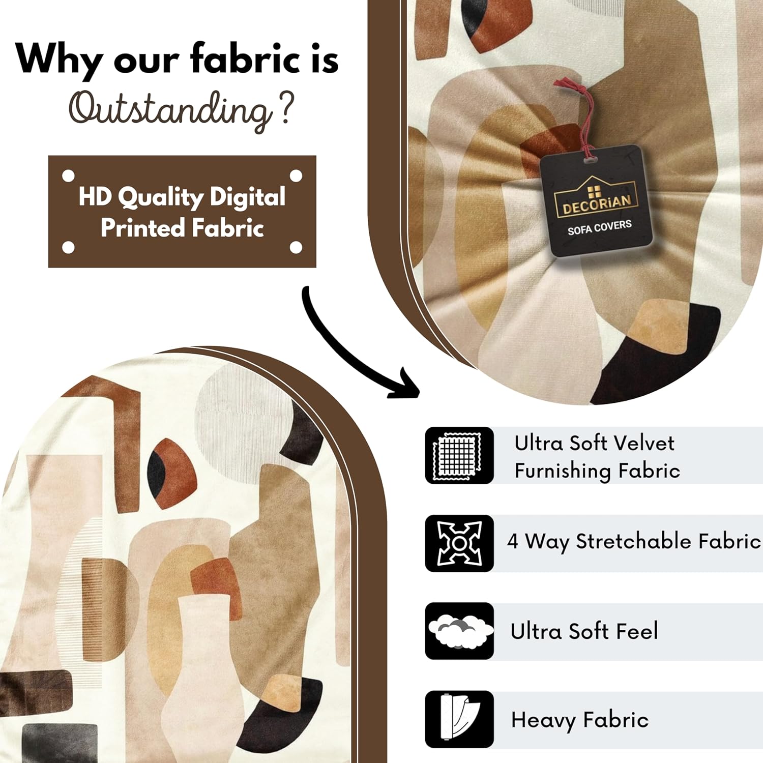 Decorian Soft Velvet Stretchable Printed Solid Sofa Slipcovers, Wooden Sofa Seat Cover, Sofa Back Cushion Covers (Pack of 6, Abstract Shapes) - Image 4