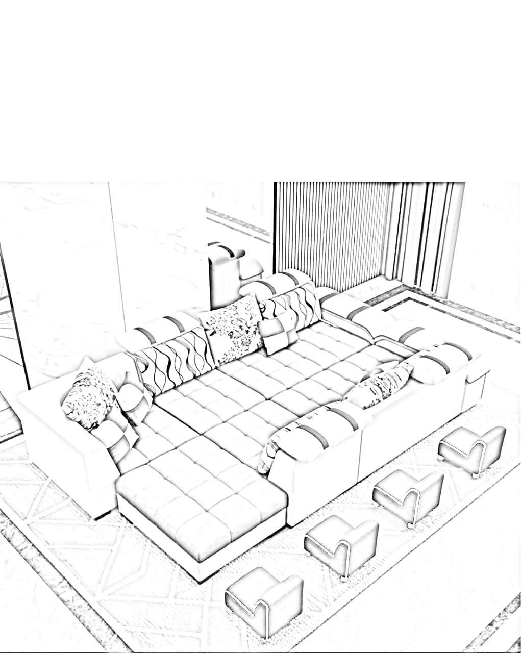 Torque Wood - Galster 12 Seater Sofa Set for Living Room (Right Side, Light Grey & Black) | U Shape Sectional Sofa Set with Cup Holder & Storage with 4 Puffy | 3 Years Warranty - Image 3