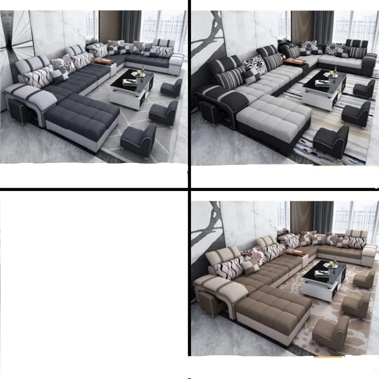 Torque Wood - Galster 12 Seater Sofa Set for Living Room (Right Side, Light Grey & Black) | U Shape Sectional Sofa Set with Cup Holder & Storage with 4 Puffy | 3 Years Warranty - Image 5