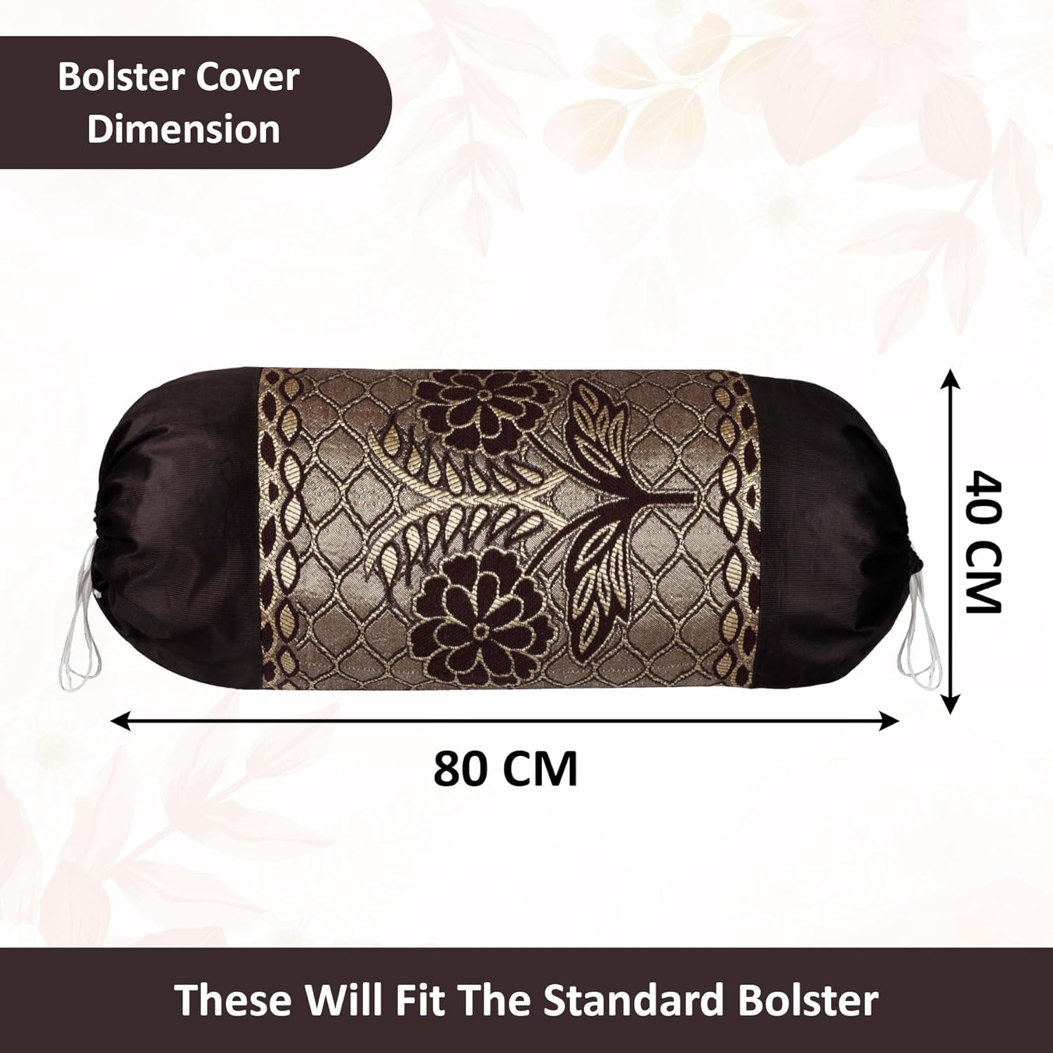 Kuber Industries 2 Pcs Aesthetic Bolster/Side Pillow Cover with Dori for Sofa & Diwan | Washable Cylindrical Takiya & Round Pillow Cover for Home Decor | Flower Design - Golden Brown - Image 4