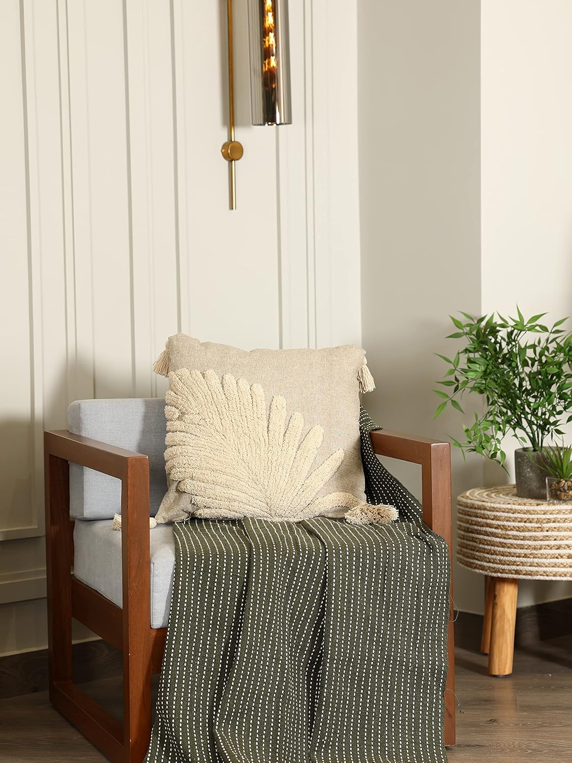 SASHAA WORLD Cotton Cushion Cover | Grey & Beige Tufted Decorative Pillow Case | Modern Boho Design for Sofa, Bedroom, or Living Room | Soft & Durable | Hidden Zip Closure| 45x45 cm - Image 4