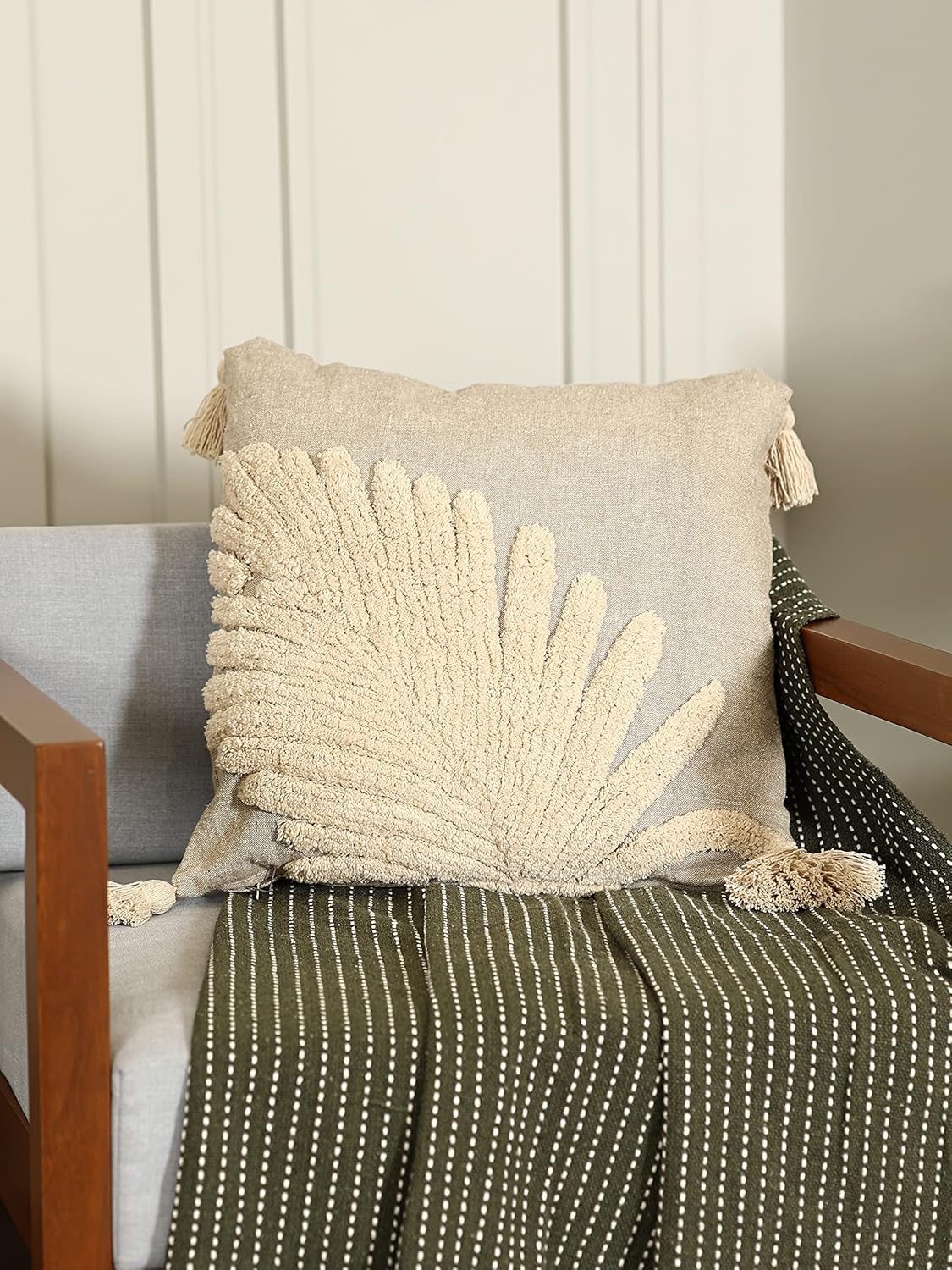 SASHAA WORLD Cotton Cushion Cover | Grey & Beige Tufted Decorative Pillow Case | Modern Boho Design for Sofa, Bedroom, or Living Room | Soft & Durable | Hidden Zip Closure| 45x45 cm - Image 5