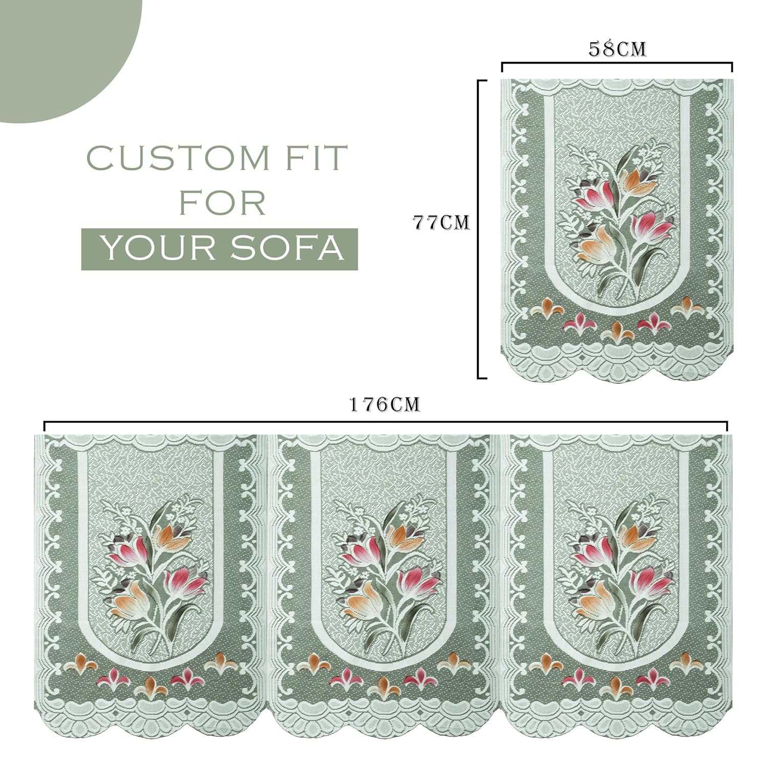 Fun Homes Cotton Sofa Cover 5-Seater Set | Washable Tulip Printed Sofa Protector for Home Decor, Offices, Hotels, Furniture Protection & Everyday Use | Green - Image 4