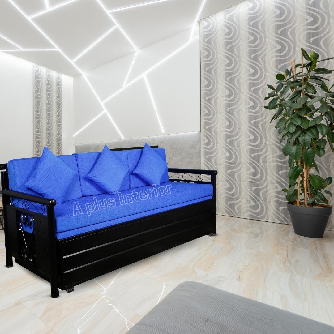 3 Seater Metal Sofa Cum Bed with Hydraulic Storage for Living Room (Black); Size: Single - 4 x 6 - APICS803 - Image 2