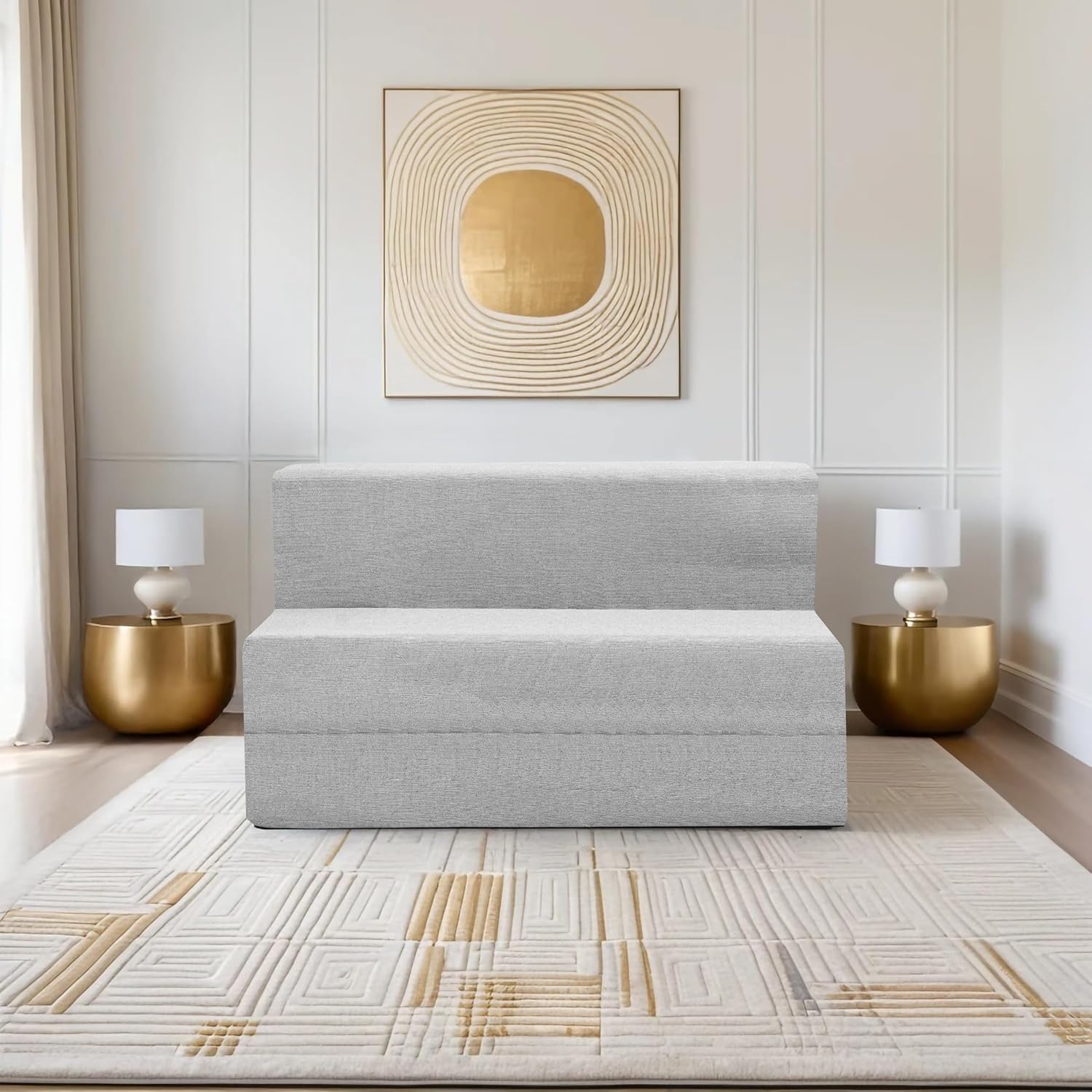 Amazon Brand - Solimo 2 Seater 4 * 6 Jute Fabric Washable Cover Sofa Cum Bed2 Seater Double Foam Fold Out Sofa Cum Bed (Finish Color - Light Grey Delivery Condition - Pre-Assembled) - Image 2