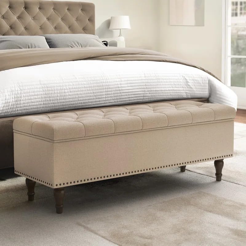 Arlecia Upholstered Ottoman Bench with Storage for Living Room, Storage Chest for Sofa Couch Bedroom Entryway (Wheat) - Image 2