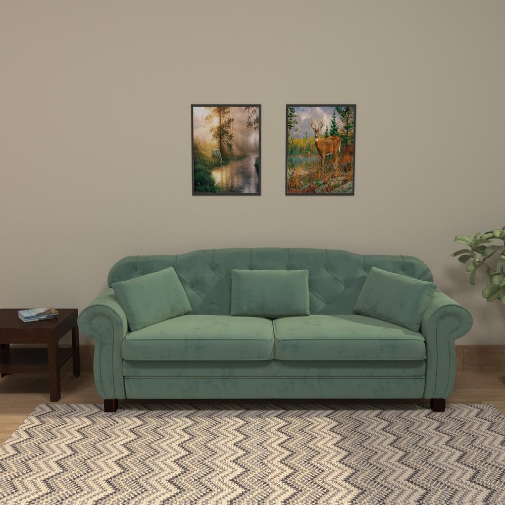 Classic Green Upholstered 3 Seater Sofa with 3 Cushions - Image 2