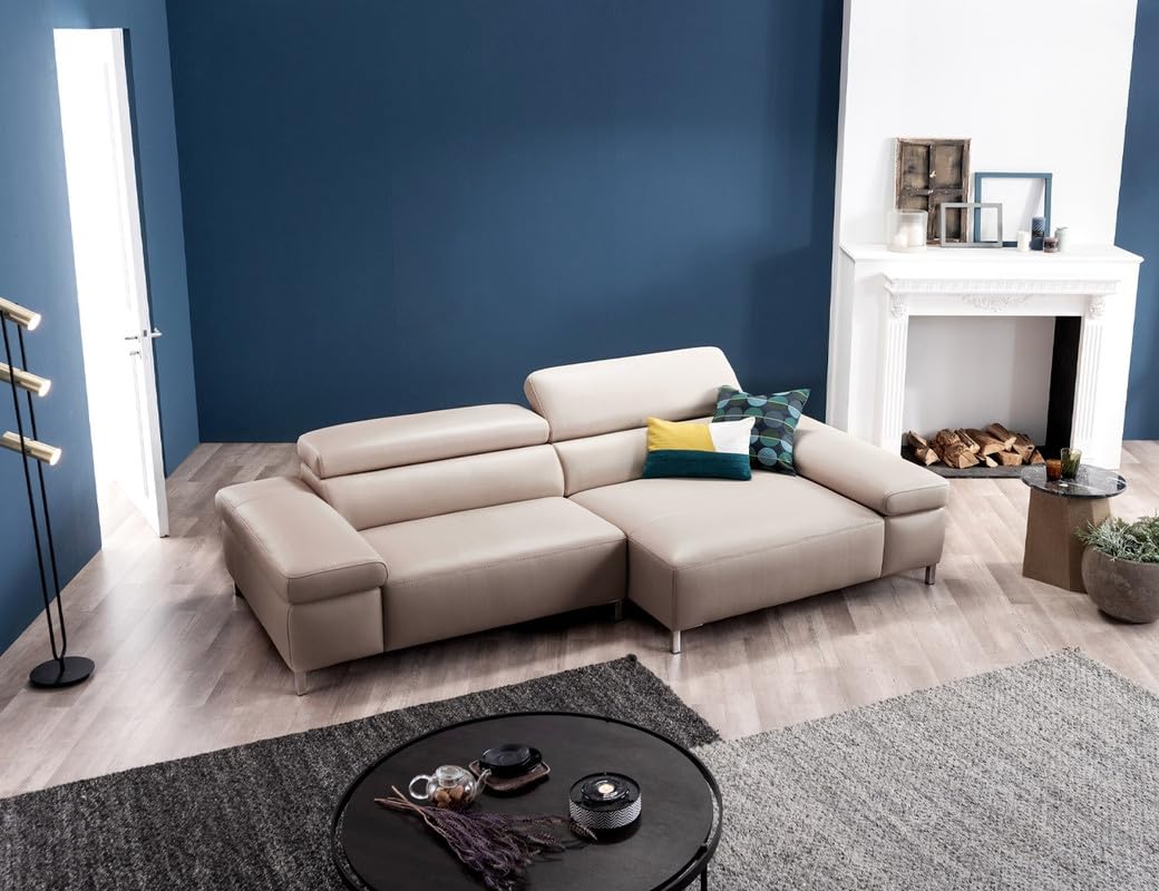 Fabrique Crafted Leatherette Lshape 2 Seater Diligent Leatherette Cream Sofa Set | Moveable Headrest (Lhs) | Stylish Home Office & Living Room Furniture | Lightweight Design | Stainless Steel Legs - Image 2