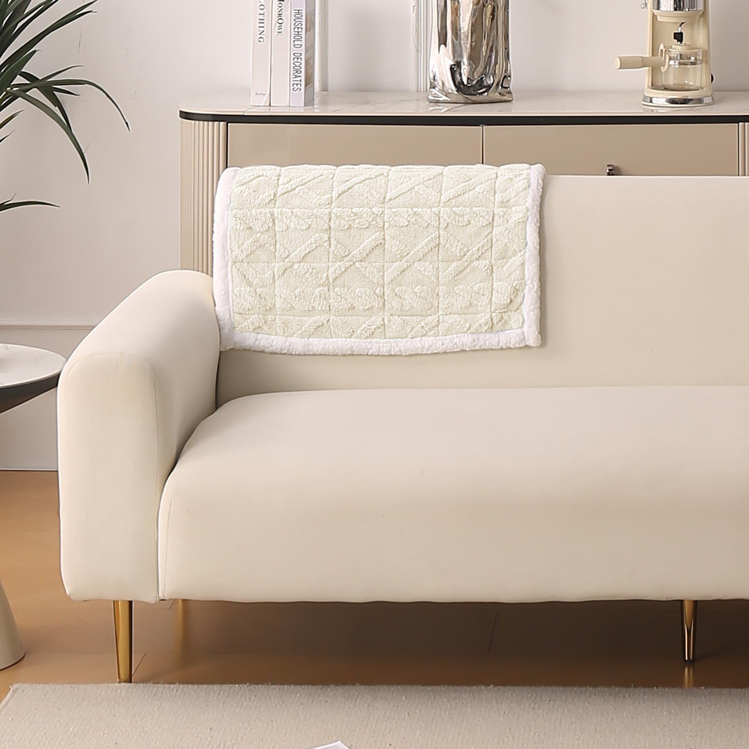 HOKIPO 'Italian Caelora' Luxury Jacquard Plush Sofa Backrest Cover Mat 55x80 cm | Pack of 1 Anti Slip Backrest Mat, Pearl White (AR-6225-WHT) - Image 2