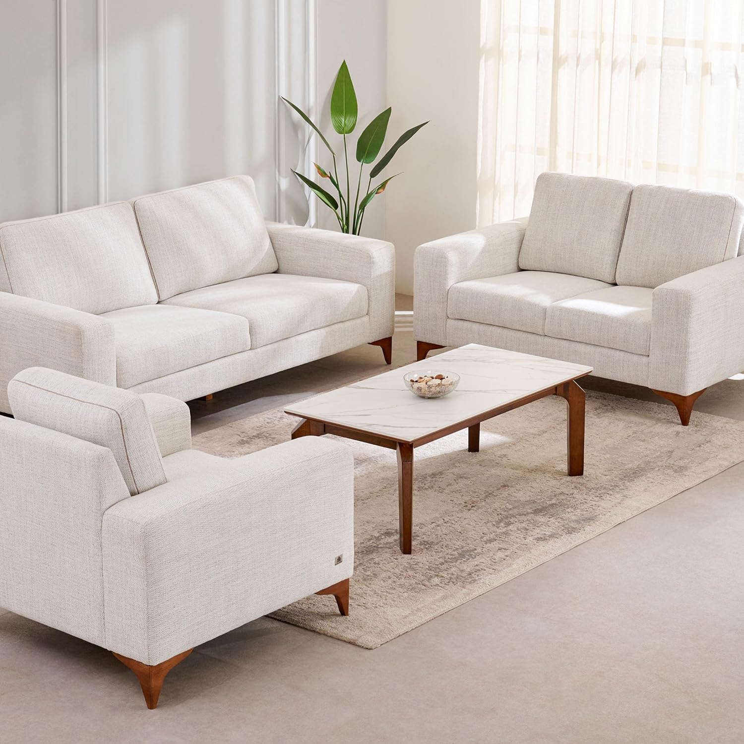 Home Centre 6 Seater Quebec Fabric Sofa Set| Fabric Sofa Set| (Beige) |Two Year Warranty - Image 2