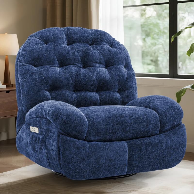 Recliner Sofa 1 Seater, Electric Recliner Chair, Soft Fabric Upholstered Push Button Power with Side Pockets Color Blue - Image 2