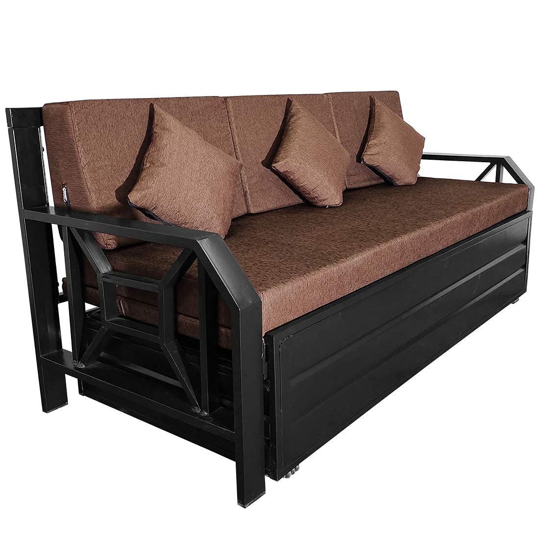 SOFTSOUL Furniture Metal Sofa Cum Bed with Hydraulic Storage with Mattress (Texture Finish : Brown) ; Queen Size 6 X 5 - Image 2