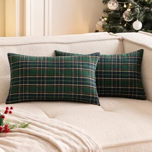 The Purple Tree Christmas Check Cushion Pillow Cover for Living Room Sofa (Pack of 2, 12x18 inch) Christmas Theme Cushion Cover, Sofa Christmas Decor - Image 2